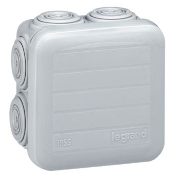 Caja de derivación para conexiones, plexo ip55, cuadrada. dimensiones: 65x65x40mm. 7 conos. color gris