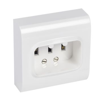 Base 25a, 2p+t 380v. para instalación en caja 80x80mm empotrada o de superficie. color blanco