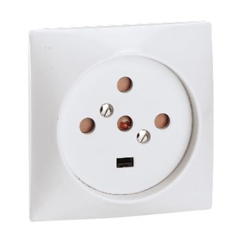 Base de corriente para empotrar 20a 3p+n+t 380v para instalar en caja 80x80mm a tornillo. color blanco