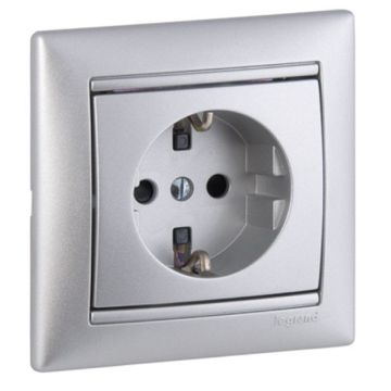 Base de corriente valena - 2p+t con obturadores - bornes con tornillos-10/16a - 230 v~- aluminio brillante
