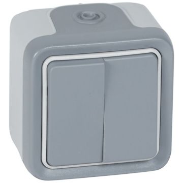 Conmutador doble plexo monobloc de superficie gris - 10ax