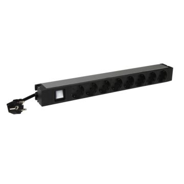 Pdu 1-u 19" con 8 bases schuko, interruptor luminoso y cable 3m con clavija 16a 2p+t