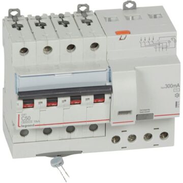 Magnetotérmico diferencial dx³ 6000/10ka - 4p- 400v~ -50a-curva c- 300ma-tipo ac
