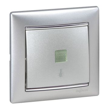 Pulsador valena - luminoso con símbolo de lámpara - 10a - 230 v~ - aluminio brillante