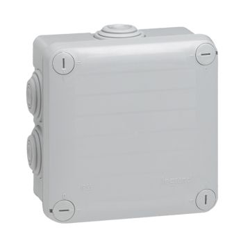 Caja de derivación para conexiones, plexo ip55, cuadrada. dimensiones: 105x105x55mm. 7 conos. color gris