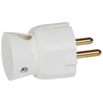 Clavija 2p+t 1 6a salida cable lateral . blanco