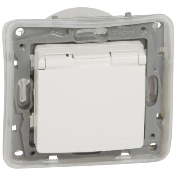 Toma niloe 2p + tt ip44 automático protección inferior blanco