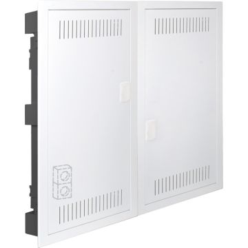 Registro de terminación de red. De empotrar. Con 2 bases 2P+T, 16A 250V~. Dimensiones para empotrar 695 x 613 x 88 mm