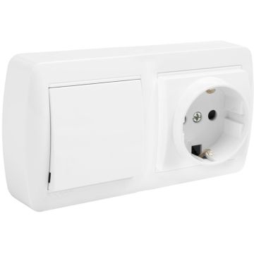 Base fija 2P+T 16A 250V~ + Conmutador / interruptor 10AX 250V~. De superficie.