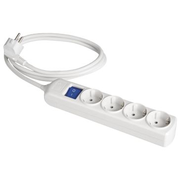 Prolongador con 4 bases 2P+T, 16A 250V~. Con interruptor luminoso. 1,5 m de cable.