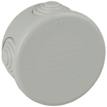 Caja estanca de conexión Ø 70 x 35 mm con conos. Color gris.