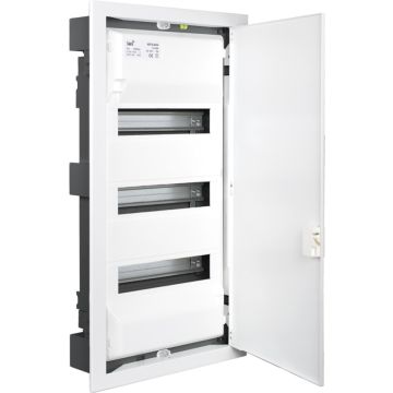 Caja de distribucion de empotrar para 42 elementos. Marco y puerta metálicos color blanco.