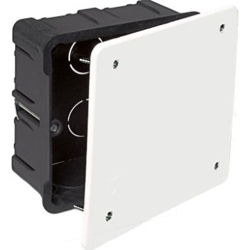Caja de conexión de empotrar en tabique hueco. De 107 x 107 mm. Tapa con tornillos.