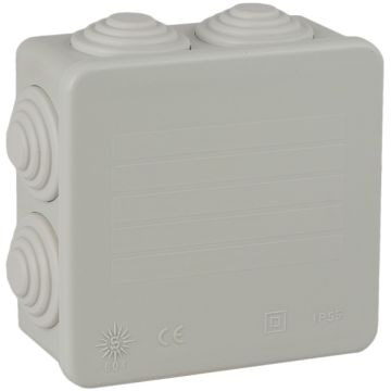 Caja estanca de conexión 80 x 80 x 35 mm con conos. Color gris.