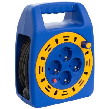 Enrollacable con 4 bases 2P+T, 16A 230V~. 15 m de cable H05VV-F 3G1,5 mm².
