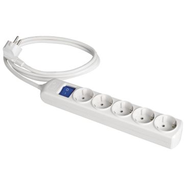 Prolongador con 5 bases 2P+T 16A 250V~.  Con interruptor luminoso. 3 m de cable.