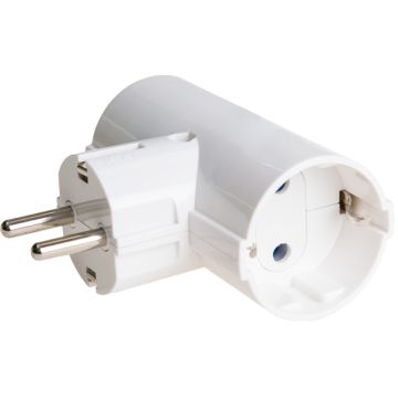 Adaptador doble 2P+T, 16A 250V~. Color blanco.