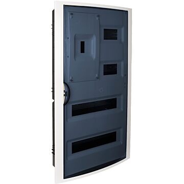 Caja de distribución de empotrar para 40 elementos + 4 precintables. Puerta fumé.