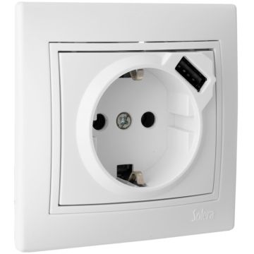 Base fija 2P+T,16A,250V + USB 2,1A 5V. Monobloc. De empotrar.