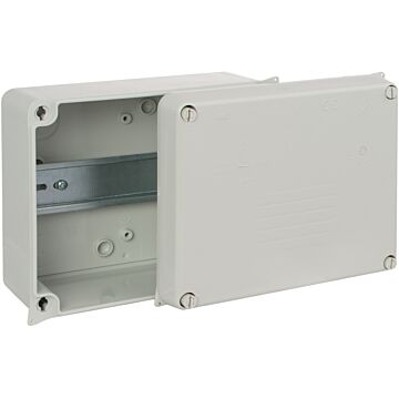Caja estanca de conexión 160 x 135 x 70 mm sin conos. Color gris. Con perfil DIN.