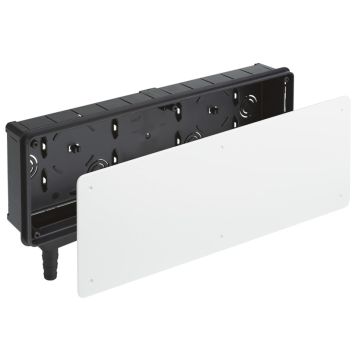 Caja de empotrar para preinstalación de aire acondicionado. Con evacuador independiente y reversible con salida de agua vertical.
