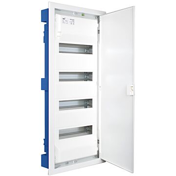 Caja de distribución de empotrar en tabique hueco de 56 elementos. Sistema de fijación mediante garras metálicas Ref. G-MP28.