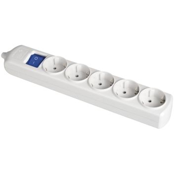 Base múltiple de 5 tomas 2P+T, 16A 250V~. Con interruptor luminoso.