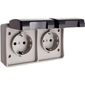 Base fija estanca doble 2P+T, 16A 250V~. IP44. De superficie.