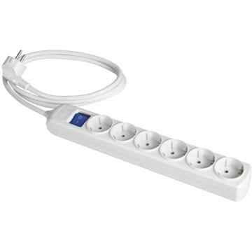 Prolongador con 6 bases 2P+T 16A 250V~.  Con interruptor luminoso. 2 m de cable.