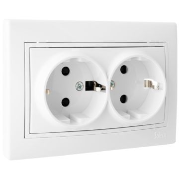 Base fija doble 2P+T, 16A 250V~. Monobloc. De empotrar.