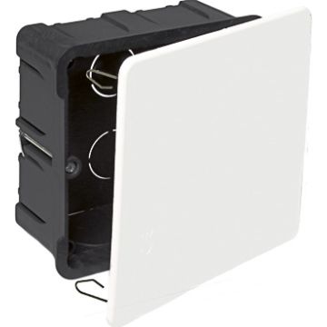 Caja de conexión de empotrar en tabique hueco. De 107 x 107 mm. Tapa con garra metálica.