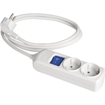 Prolongador con 2 bases 2P+T, 16A 250V~. Con interruptor luminoso. 1,5 m de cable