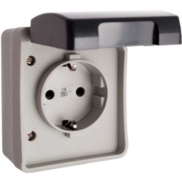 Base fija estanca 2P+T, 16A 250V~. IP44. De superficie.