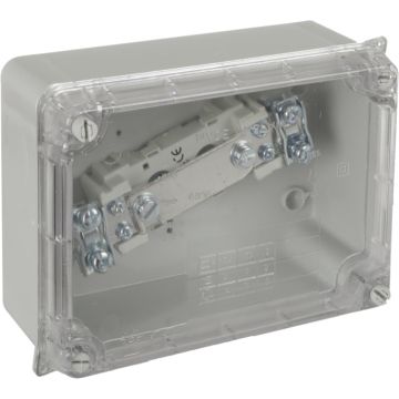 Caja estanca de conexión sin conos. Color gris y tapa transparente. Con seccionador neutro IN 160A incorporado.