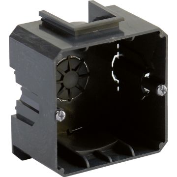 Caja de mecanismos de empotrar para 1 elemento, 67 x 77 x 42 mm. Universal. Enlazable. Certificada por AENOR.