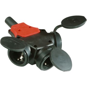 Base múltiple de 3 tomas 2P+T, 16A 250V~. Caucho color negro.