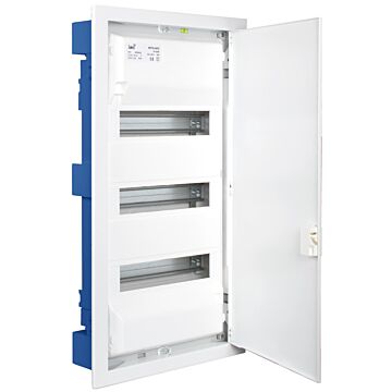 Caja de distribución de empotrar en tabique hueco de 42 elementos. Sistema de fijación mediante garras metálicas Ref. G-MP28.