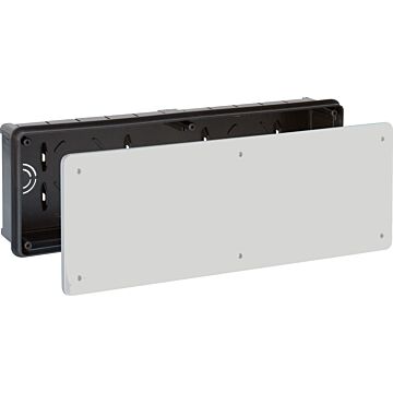 Caja de conexión de empotrar. De 430 x 147,5 mm. Tapa con garra de plástico y posibilidad de poner tornillos adicionalmente.