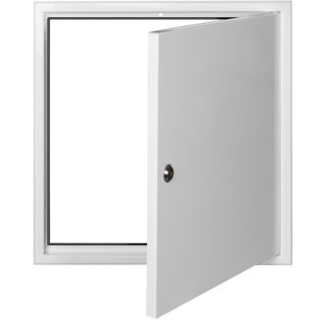 Marco y puerta metalicos para registro secundario en hueco de obra. Dimensiones exteriores 450 x 450 mm. Referencia antigua: MP1545