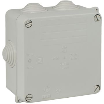 Caja estanca de conexión 100 x 100 x 55 mm con conos. Color gris.