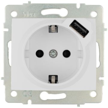 Base fija 2P+T, 16A 250V~ + toma USB 2,1A 5V.
