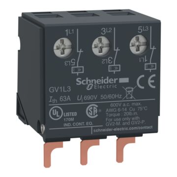 Bloque Limitador De Corriente 63 A Para Iterruptor De Motor Gv2 En Parte Superior