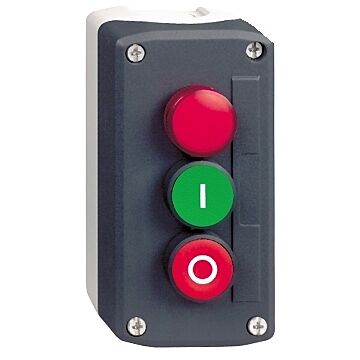 Estación De Control, Plástico, Tapa Gris Oscuro, 1 Piloto Luminoso Rojo, 1 Pulsador Verde Rasante, 1 Pulsador Rojo Rasante Ø 22, 1 Na + 1 Nc