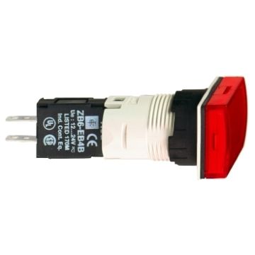 Piloto Luminoso Rectangular Rojo Ø 16 - Led Integrado - 24 V - Conector
