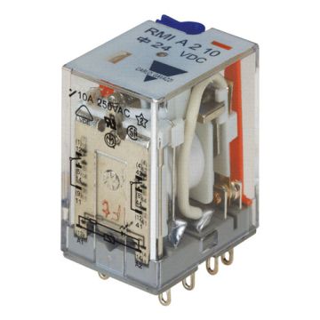 Relé industrial enchufable miniatura de 2 contactos, Tensión de bobina 230 VCA, Amperaje 10 A